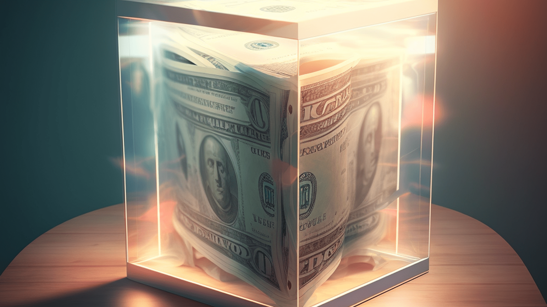 Dollars in a glass box